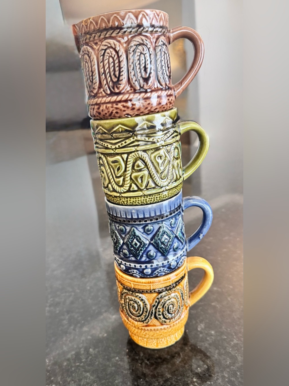 Set of 4 Japanese Mid Century Ceramic porcelain stackable coffee cups
